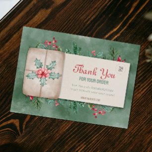 Thank for order Vintage Retro Green Christmas Card