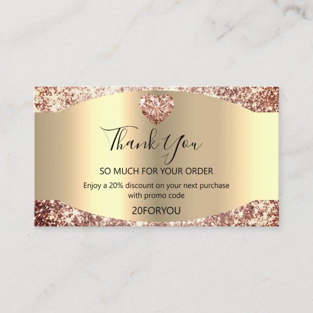 Thank FOR PURCHASE Heart Discount Code Logo Rose Business Card (Front)