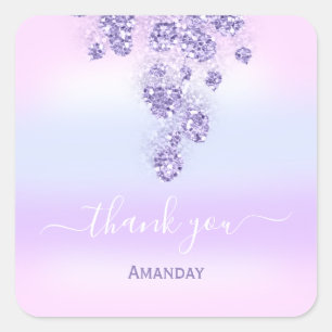 Thank Glitter Bridal Sweet 16th Pink Ombre. Blue Square Sticker