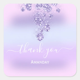 Thank Glitter Bridal Sweet 16th Pink Purple Summer Square Sticker