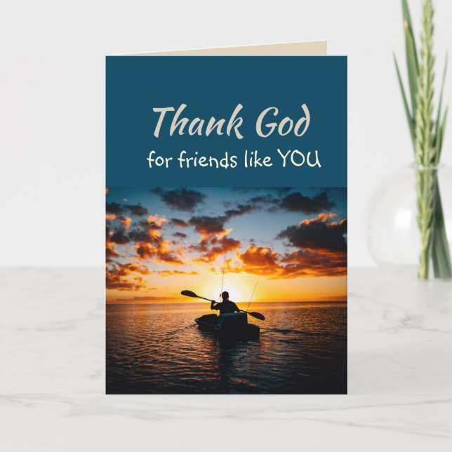 Thank God for Friends like you Lake Kayaking Thank You Card (Front)