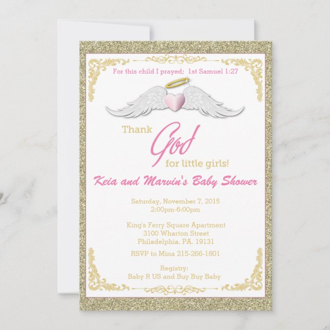 Thank God for Little Angels Baby Shower Invitation (Front)