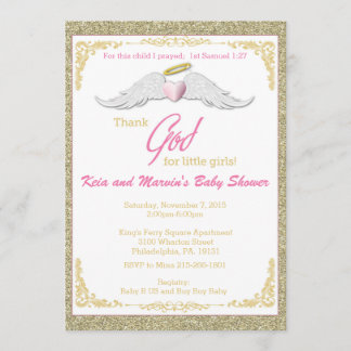 Thank God for Little Angels Baby Shower Invitation