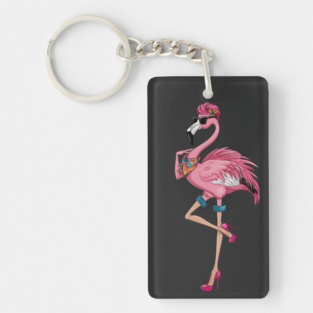 Thank God For Making Me Hot Funny Quote Flamingo  Key Ring (Front)