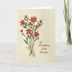 Thank God for You Red Flower Bouquet with Natural Card
