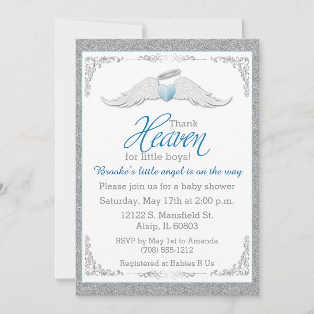 Thank Heaven for Little Boys Baby Shower Invitation (Front)