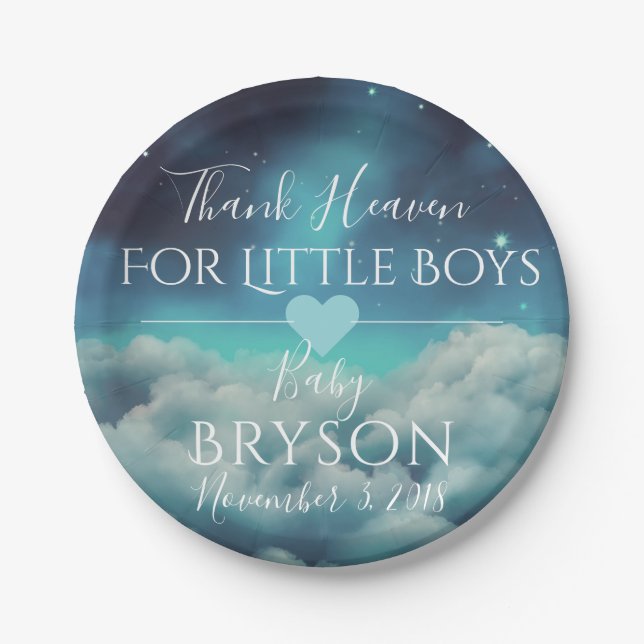 Thank Heaven for Little Boys| Clouds & Starry Sky Paper Plate (Front)