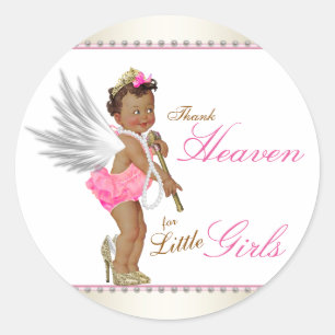 Thank Heaven For Little Girls Ethnic Baby Shower Classic Round Sticker