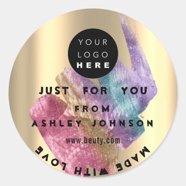 Thank Logo Holograph Made Gold Blue Stroke Classic Classic Round Sticker (Front)