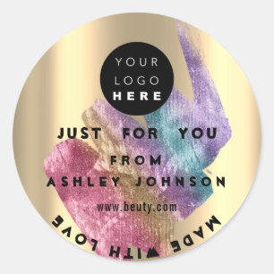 Thank Logo Holograph Made Gold Blue Stroke Classic Classic Round Sticker