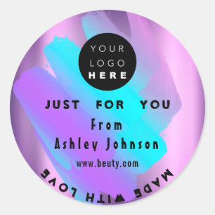 Thank Logo Holograph Made With Love Blue Strokes  Classic Round Sticker