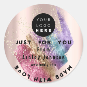 Thank Logo Holograph Made With Love Rose Confetti Classic Round Sticker