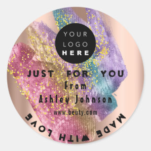 Thank Logo Holograph Made With Love Rose Strokes Classic Round Sticker