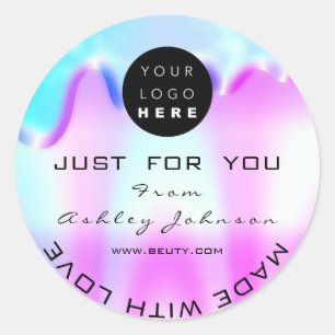 Thank Logo Holograph Made With Love Vip Pink Classic Round Sticker