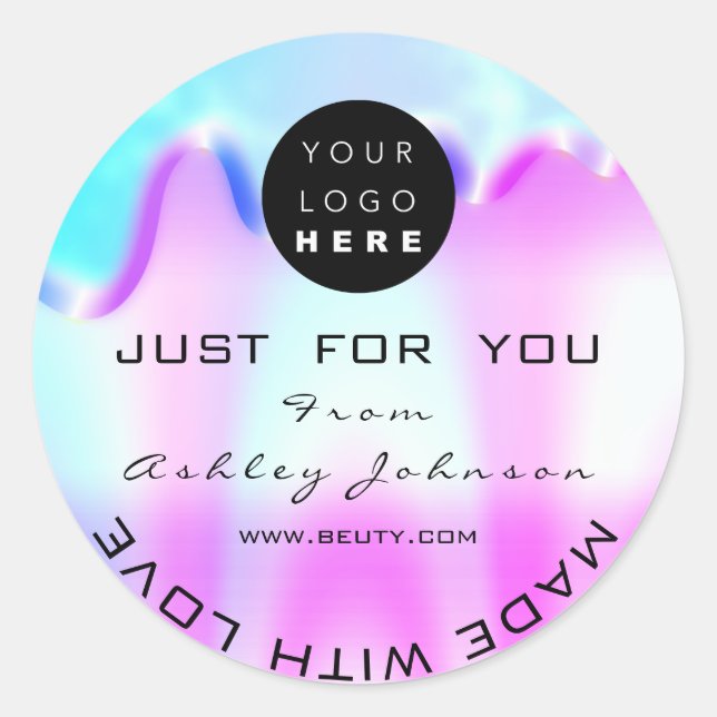 Thank Logo Holograph Made With Love Vip Pink Classic Round Sticker (Front)