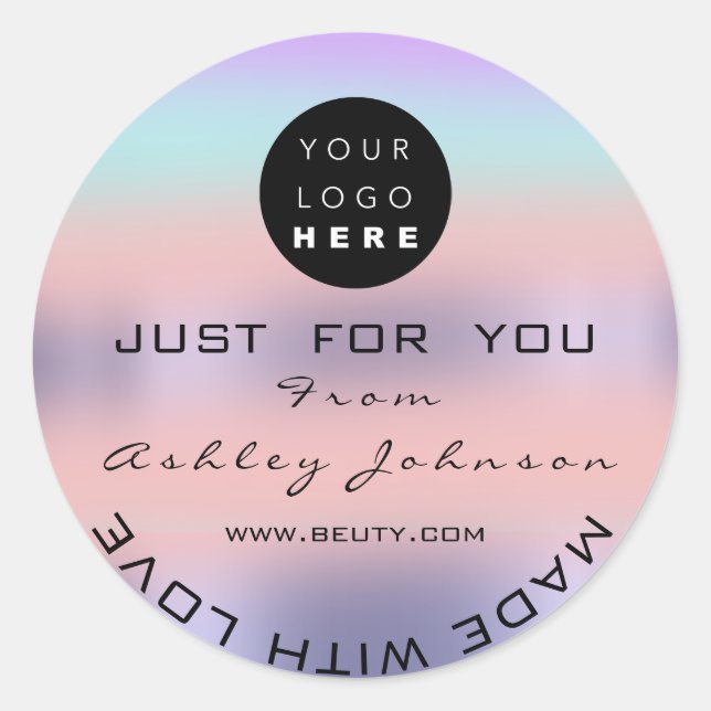 Thank Logo Holograph PINK Ombre Violet Classic Round Sticker (Front)