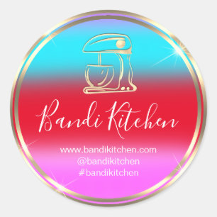 Thank Logo Kitchen Cooking Chef Blue Pink Red Classic Round Sticker