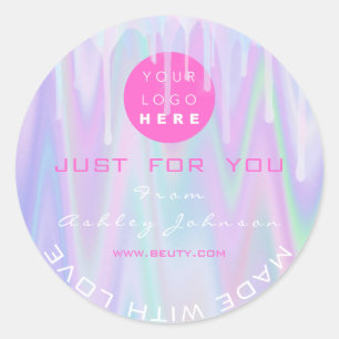 Thank Logo Liquid Drips Holograph Made With Love Classic Round Sticker