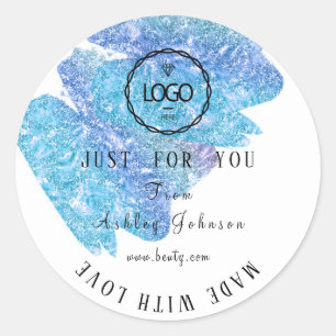 Thank Logo Made With Love Blue And Water  Classic Round Sticker