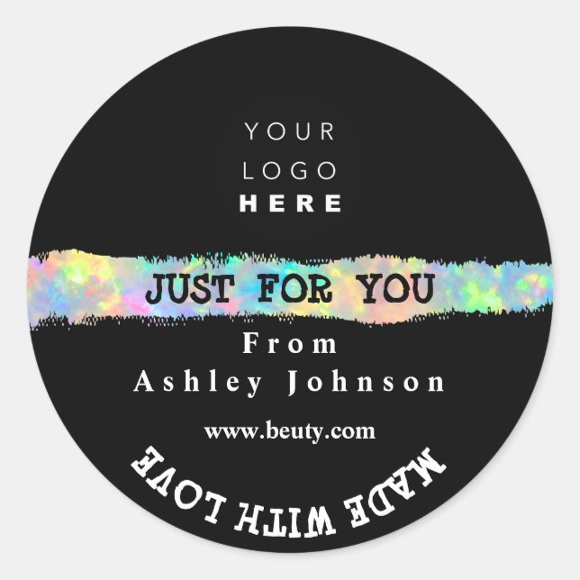 Thank Logo Made With Love Stroke Holograph Black  Classic Round Sticker (Front)