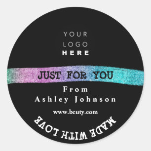 Thank Logo Made With Love Stroke Pink Black Classic Round Sticker