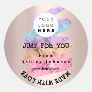 Thank Logo Made With Love Strokes Rose Blush Classic Round Sticker