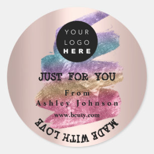 Thank Logo Made With Love Strokes Rose Purple Classic Round Sticker