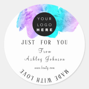 Thank Logo Made With Love White Ocean Pink  Classic Round Sticker