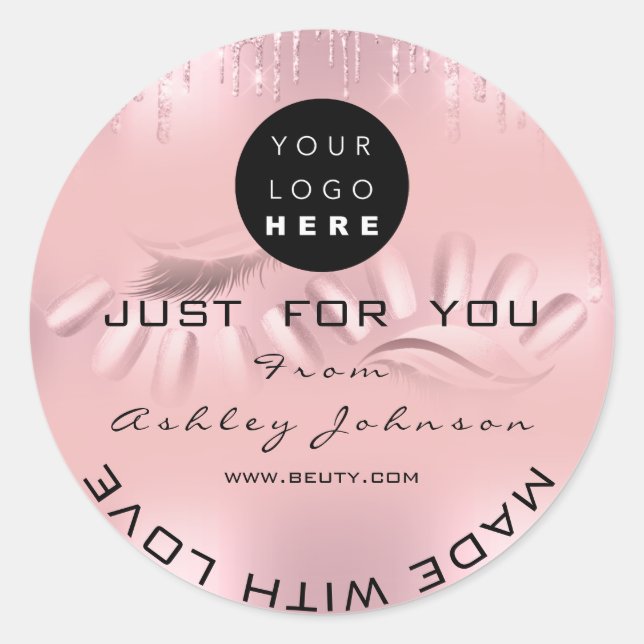 Thank Logo Nails Lashes Rose Drips Ombre Classic Round Sticker (Front)