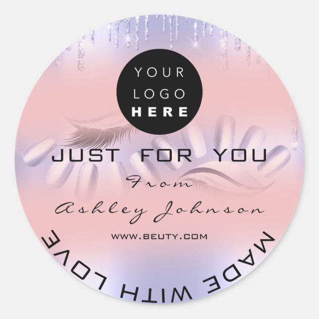 Thank Logo Nails Lashes Rose Ombre Purple Classic Round Sticker (Front)