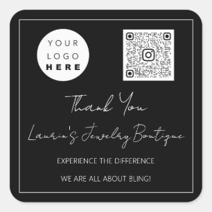 Thank  Logo Qr Code Online Shop Black White  Square Sticker