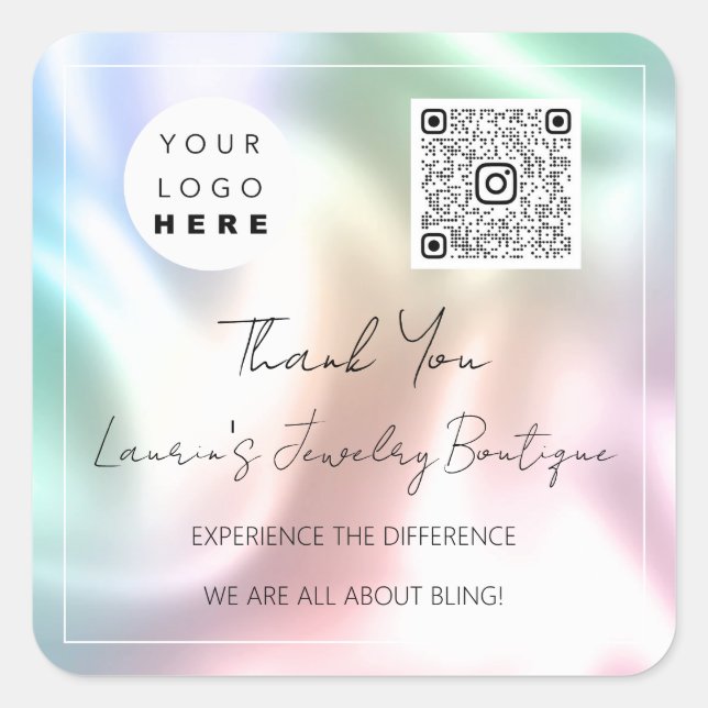 Thank  Logo Qr Code Online Shop Holographic  Square Sticker (Front)