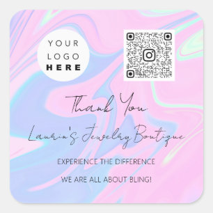 Thank Logo Qr Code Online Shop Instagra Pink Square Sticker