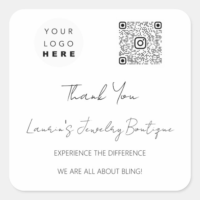 Thank  Logo QrCode Online Shop Black White Square Sticker (Front)