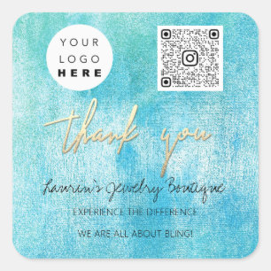 Thank  Logo QrCode Online Shop Blue Oceanic Square Sticker