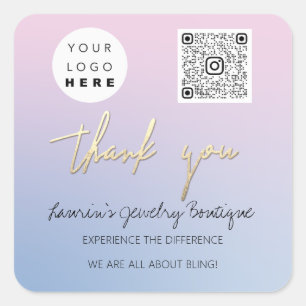 Thank Logo QrCode Online Shop Blue Pink Square Sticker