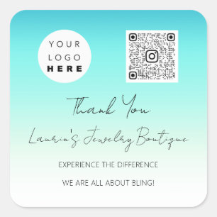 Thank Logo QrCode Online Shop Green Water Square S Sticker