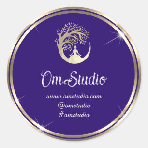 Thank Logo Yoga Mindfulness Shop Gold Blue Classic Round Sticker
