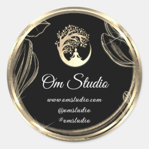 Thank Logo Yoga Mindfulness's Shop Gold Black Classic Round Sticker