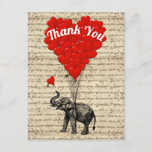 Thank love heart balloons and elephant postcard