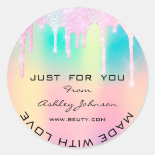 Thank Made With Love Unicorn Holograph Rainbow Classic Round Sticker