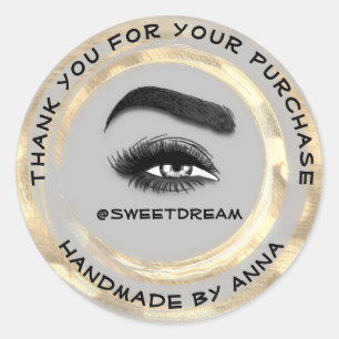 Thank Makeup Artist Lash Cleaner Logo Gold Grey Classic Round Sticker