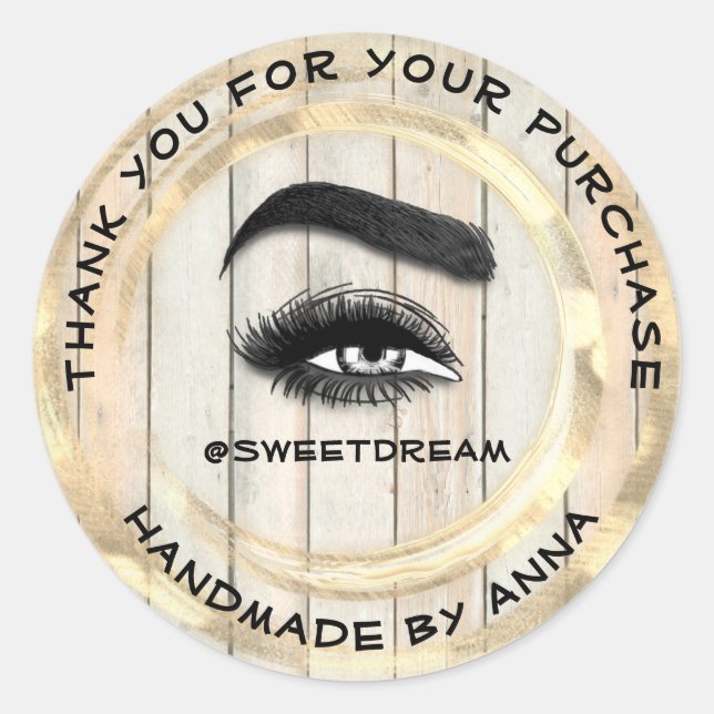 Thank Makeup Artist Lash Cleaner Logo Gold Wood Classic Round Sticker (Front)