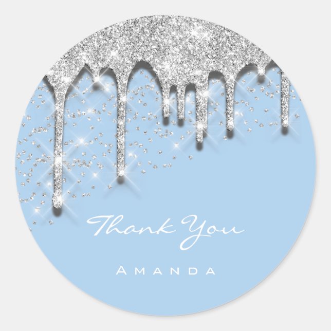 Thank Name 16th Baby Shower Glitter 3D Blue Classic Round Sticker (Front)