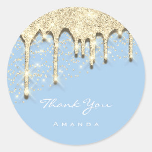 Thank Name 16th Baby Shower Glitter 3D Blue Gold Classic Round Sticker