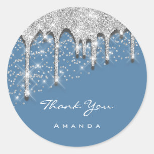 Thank Name 16th Baby Shower Glitter 3D Blue Weddin Classic Round Sticker