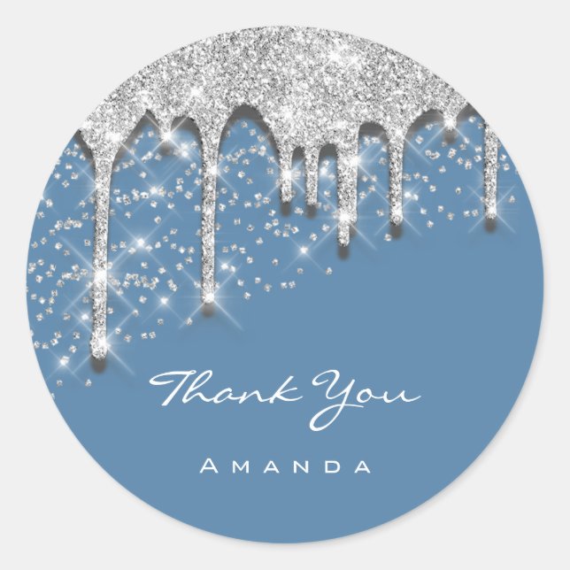 Thank Name 16th Baby Shower Glitter 3D Blue Weddin Classic Round Sticker (Front)