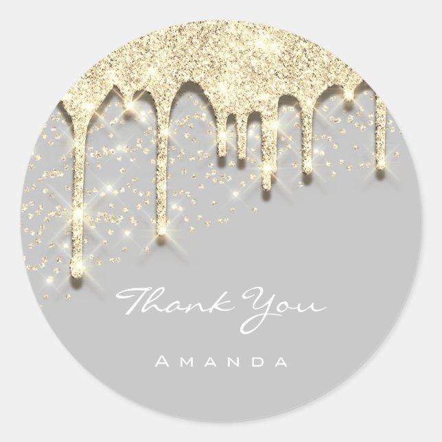 Thank Name 16th Baby Shower Glitter 3D Grey Gold Classic Round Sticker (Front)