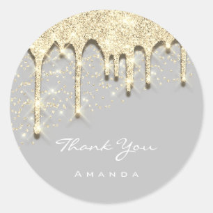 Thank Name 16th Baby Shower Glitter 3D Grey Gold Classic Round Sticker
