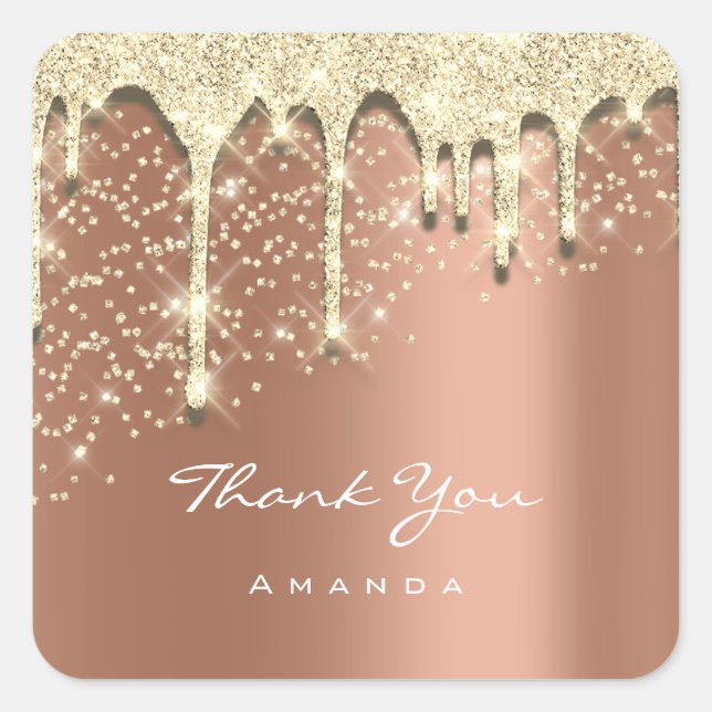 Thank Name 16th Baby Shower Glitter 3D Rose Gold Square Sticker (Front)